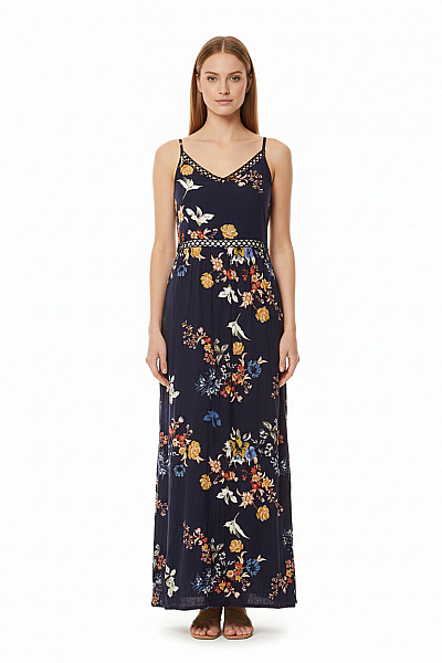 Dámské Dlouhé Květované šaty Na Ramínka Letní Boho Vel. 38