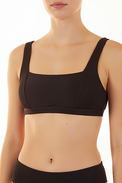 černý žebrovaný Podprsenkový Top Plavky