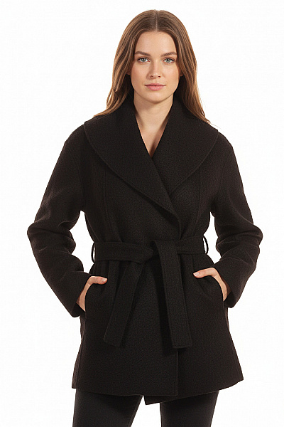 Krátký Dámský Kabát Vlněný Černý Vel. 38