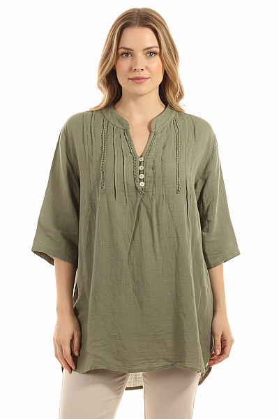  Jednobarevná Halenka Lněná Zelená