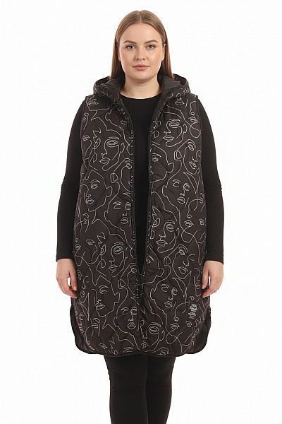 Dlouhá Dámská Vesta Černobílá