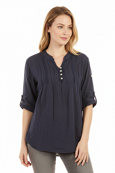  Halenka Jednobarevná Lněná Modrá Vel. 50/52