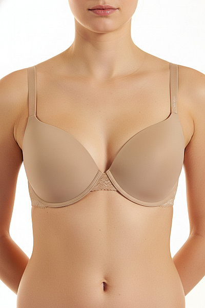 Calvin Klein Hladká Push Up Podprsenka Béžová Vycpaná T-shirt Velikost 70DD