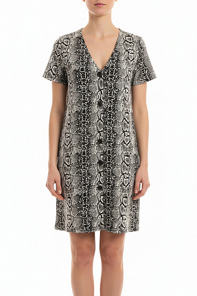 MANGO Šaty Krátké Propínací Zvířecí Vzor Hadí Kůže Denní Velikost XS