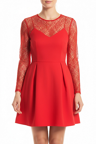  Šaty S Krajkou Červené Vel. 40
