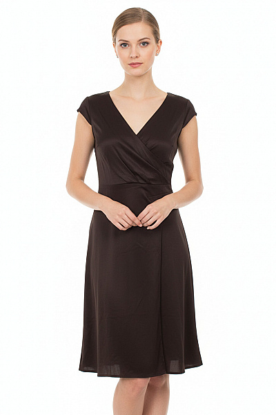 InWear Hnědé Zavinovací šaty Krátký Rukáv Elegantní Koktejlové Saténové Vel. 32