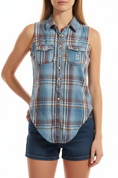 SUPERDRY Kostkovaná Dámská Košile Modrá Second Hand Vel. S