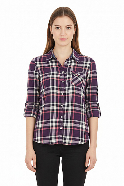 TOMMY HILFIGER Kostkovaná Dámská Košile Fialová Vel. S