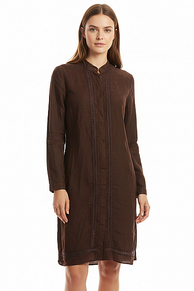 Hugo Boss Košilové  Šaty Hedvábné Hnědé Second Hand Vel. 36