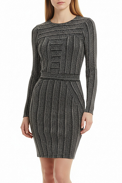 Bershka Pouzdrové šaty S Dlouhým Rukávem Třpytivé úpletové Elegantní Mini Na Párty Velikost XS