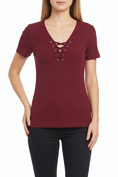 Jednoduché Dámské Tričko Vínová New Look Vel. 34