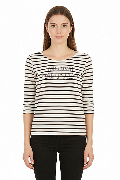 COMMA Dámské Tričko S Potiskem Černobílé Vel. 38