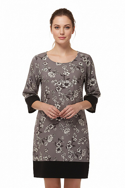  Šaty S Květinovým Potiskem Šedé Closet
