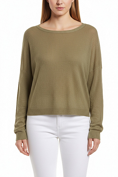 BOMBOOGIE Dámský Pulovr Lněný Zelený