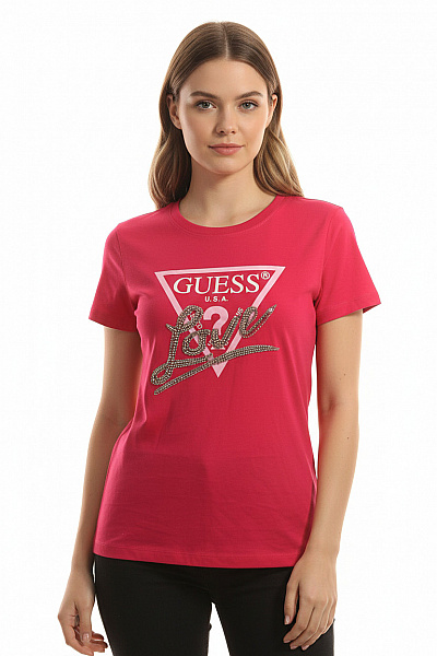 Dámské Tričko S Potiskem Růžové Guess Second Hand Vel. S