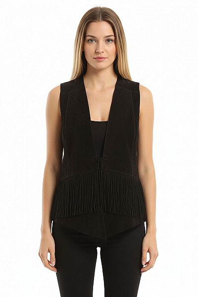 Kratká Dámská Vesta Kožená Černá Second Hand Vel. L