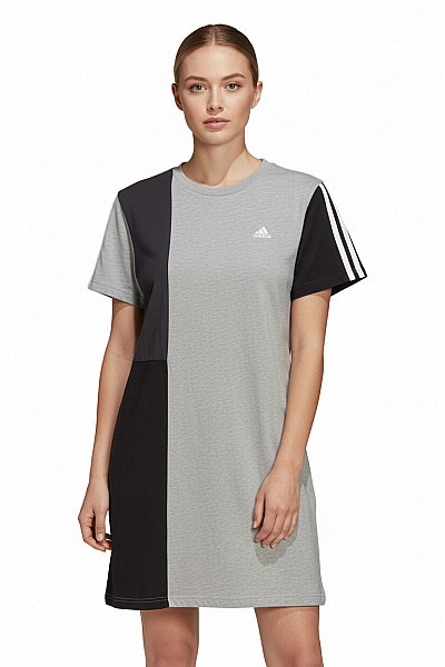 ADIDAS Dámské Tričkové šaty šedé černé Bloky Sportovní Krátké Velikost M