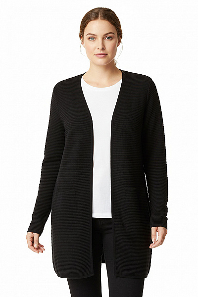 S.OLIVER Dámský Viskózový žebrovaný Kardigan černý Volný Delší Elegantní Podzimní Vel. 40