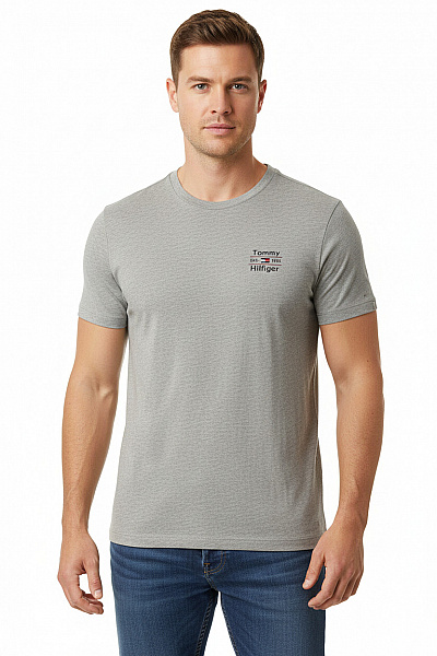 TOMMY HILFIGER Pánské Tričko S Potiskem Šedé Second Hand Vel. XL