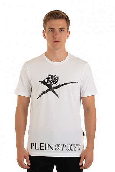 PLEIN SPORT Pánské Tričko S Potiskem Bílé Second Hand Vel. M