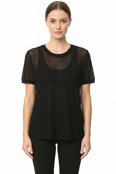 MARINA RINALDI Dámská černá Polyesterová Síťovaná Pletená Oversize Halenka Krátký Rukáv Velikost M