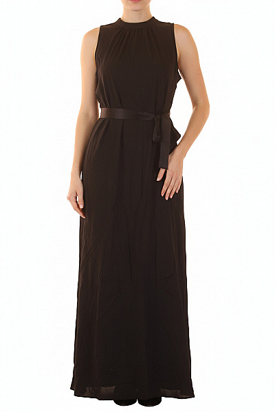 Marella Černé Dlouhé šaty Bez Rukávů S Páskem Elegantní Velikost L