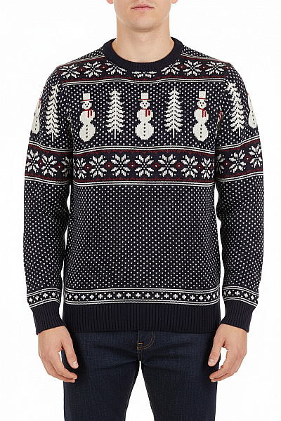 BRAVE SOUL Pánský Svetr Vánoční Modrý Vel. S