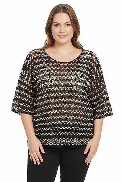 Next Dámský Ažurový Vzorovaný Pulovr černobéžový Volný Velikost 40