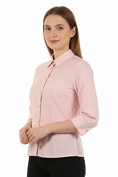 PART TWO Dámská Růžová Kostkovaná Košile Vypasovaná Ležérní S Knoflíčky Vel. 38