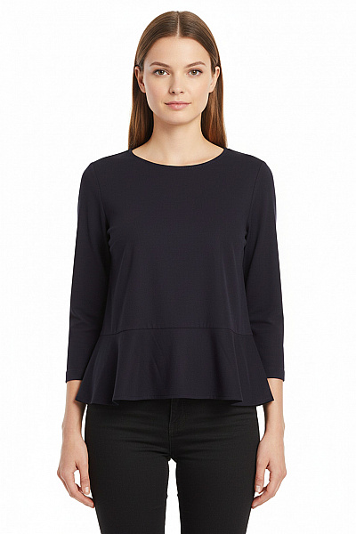 SELECTED Černá Společenská Halenka Peplum Volná Elegantní S 3/4 Rukávem Velikost 38