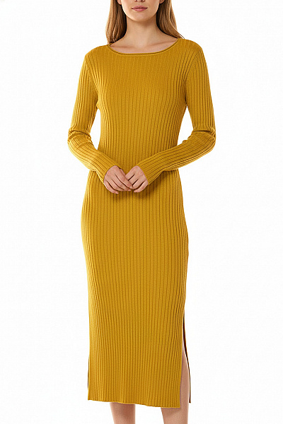 Marc O´Polo Dámské žluté Pletené šaty S Dlouhým Rukávem A Rozparkem Velikost 38