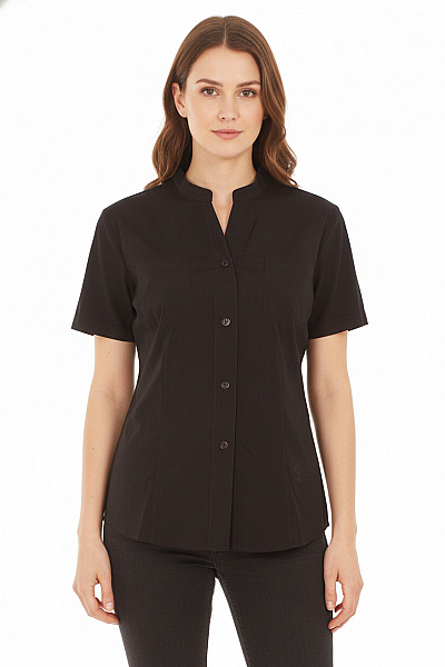 MADE IN ITALY Dámská černá Košile Krátký Rukáv Vypasovaná Ležérní Velikost 42