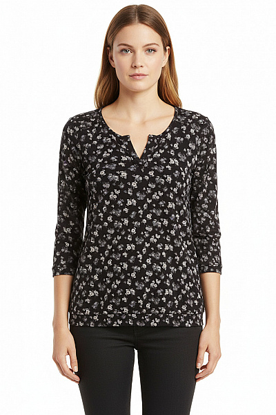 Next Dámská Viskózová Halenka černá Květinová S 3/4 Rukávem Tuniková Velikost 42