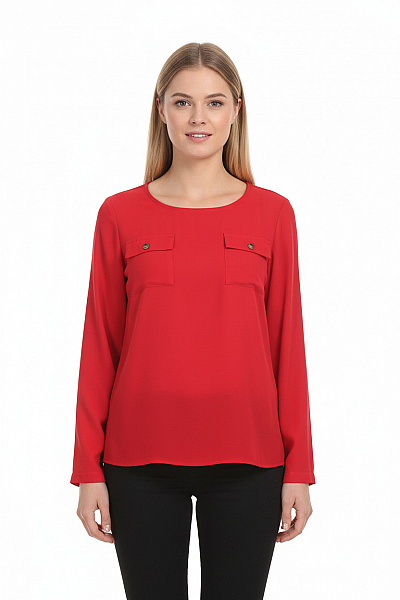 OBJECT Dámská červená Polyesterová Halenka S Dlouhým Rukávem A Kapsami Elegantní Vel. 40