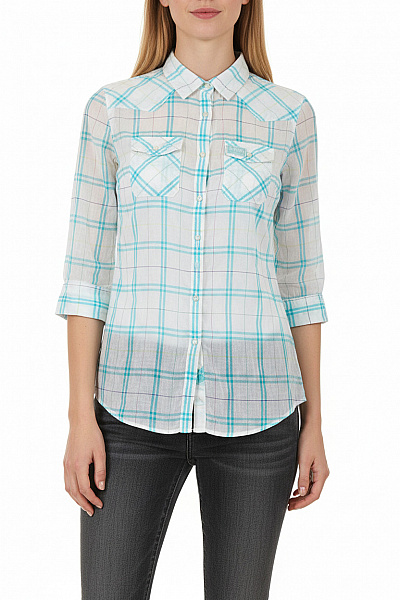 SUPERDRY Dámská Bavlněná Kostkovaná Košile Modro Bílá Ležérní Velikost M