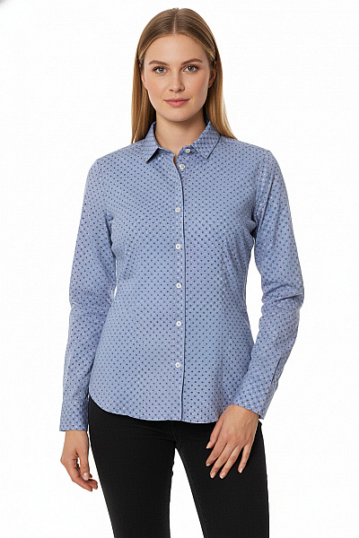 Marc O´Polo Dámská Modrá Strečová Košile S Dlouhým Rukávem Puntíkovaná Slim Fit Vel. 40