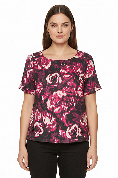 Dorothy Perkins Dámská Halenka Krátký Rukáv Růžová černá Květinová Vzorovaná Volná Velikost 40