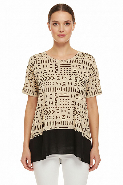 Next Dámská Polyesterová Tuniková Halenka Béžová černá Etno Vzorovaná Volná Velikost 42