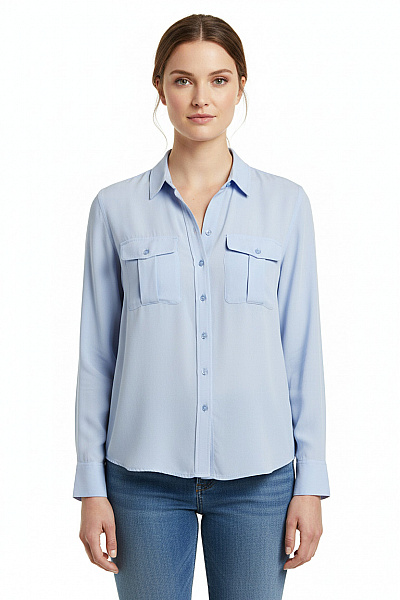 MANGO Dámská Viskózová Modrá Košile Dlouhý Rukáv Ležérní Business Velikost M