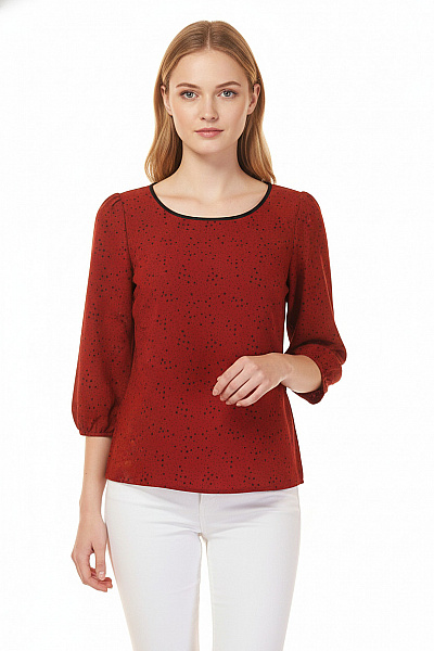 MAISON SCOTCH Červená Polyesterová Halenka S Potiskem Hvězdy Elegantní Volná Velikost 4