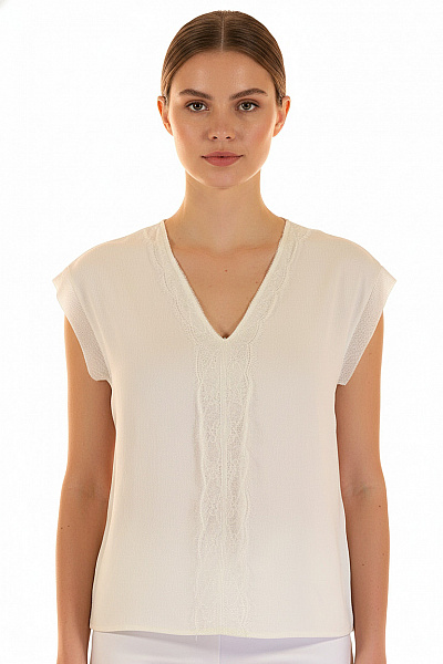 Next Bílá Modalová Společenská Halenka S Krátkým Rukávem A Výstřihem Do V Vel. 42