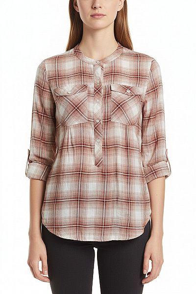 Next Dámská Viskózová Kostkovaná Tuniková Halenka S Dlouhým Rukávem A Kapsami Velikost 38