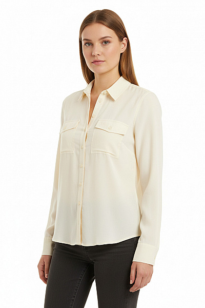 Abercrombie&Fitch Dámská Modalová Westernová Košile Béžová S Dlouhým Rukávem Vypasovaná Vel. M