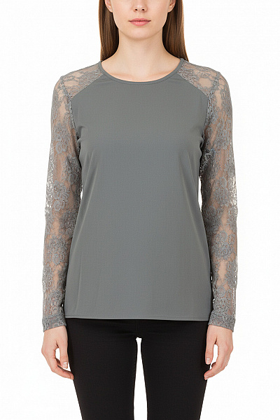 OBJECT Dámská Polyesterová Halenka šedá Elegantní Krajková Dlouhý Rukáv Společenská Vel. 38