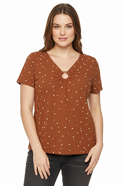 Next Dámské Hnědé Tričko S Krátkým Rukávem A Bílým Potiskem Vel. 40