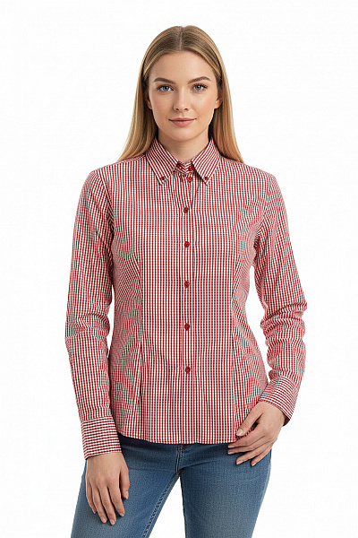 Van Laack Dámská Bavlněná červenobílá Kostkovaná Košile Slim Fit Dlouhý Rukáv Vel. 40