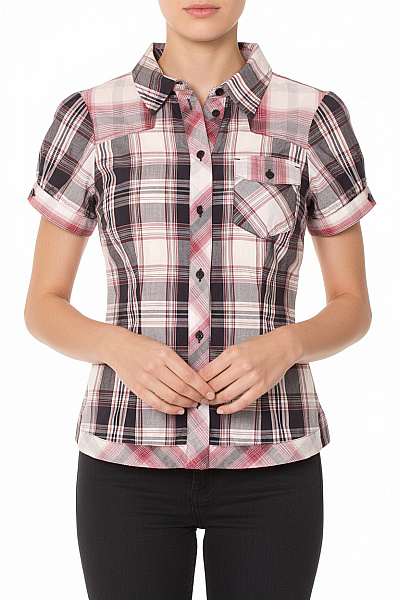 Ted Baker Dámská Kostkovaná Košile Krátký Rukáv Vypasovaná Ležérní Velikost XS