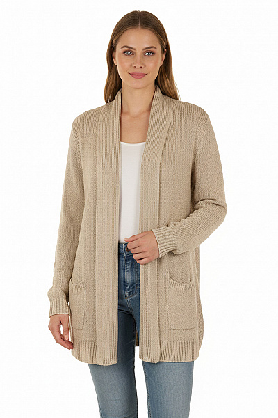 BANANA REPUBLIC Dámský Bavlněný Kardigan Béžový žebrovaný Volný Lehký Jarní Podzimní Vel. M