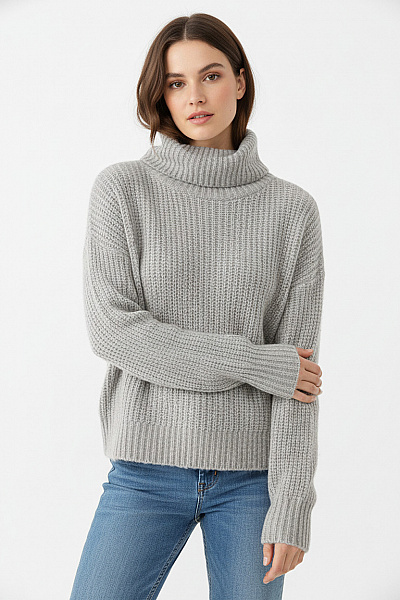 ONLY Dámský šedý Hrubě Pletený Rolák Teplý Crop Vel. M