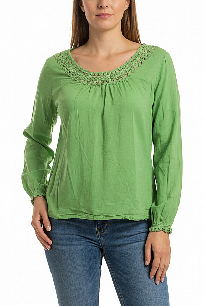 COMMA Bavlněná Modalová Zelená Halenka Dlouhý Rukáv Volná Boho Letní Velikost 40